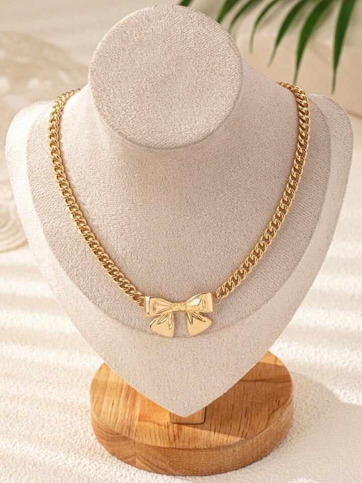 1Pc Elegant Bow Tie Metal Pendant Necklace, Dainty and Suitable for Women'S Daily Wear, Party and Gift Valentines,Mom,Mother,Mother'S Day,Gift