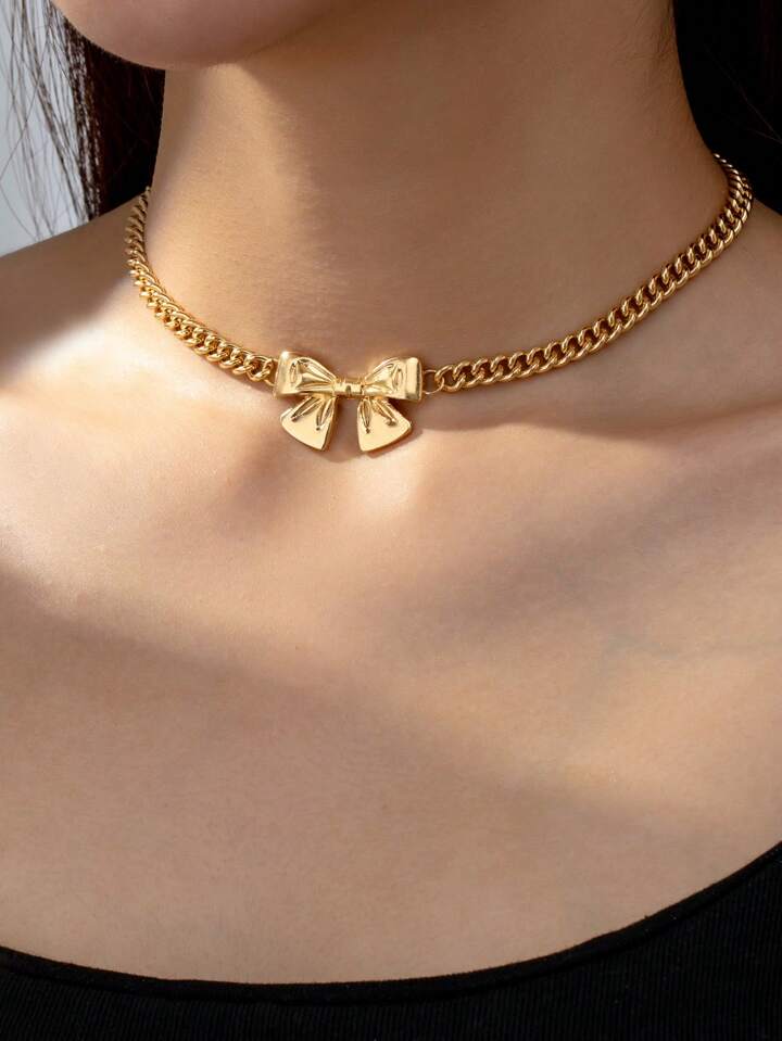 1Pc Elegant Bow Tie Metal Pendant Necklace, Dainty and Suitable for Women'S Daily Wear, Party and Gift Valentines,Mom,Mother,Mother'S Day,Gift
